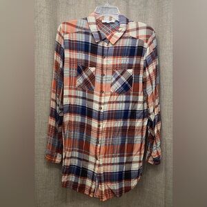 Entro Men's Casual Plaid Shirt - Blue, Orange, White